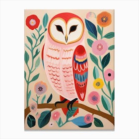 Pink Scandi Barn Owl 4 Canvas Print
