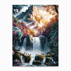 Mountain Waterfall Landscape Painting #4 Canvas Print