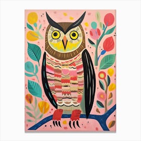 Pink Scandi Great Horned Owl 1 Canvas Print