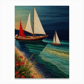 Sailboats On The Beach Canvas Print