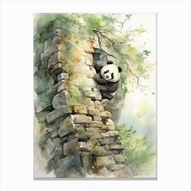 Panda Art Rock Climbing Watercolour 1 Canvas Print