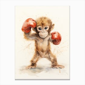 Monkey Painting Boxing Watercolour 3 Canvas Print