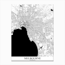 Melbourne White Black Map Canvas Print