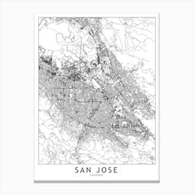 San Jose White Map Canvas Print