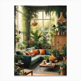 Living Room With Plants 1 Canvas Print