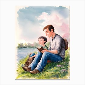 Father And Son Reading Canvas Print