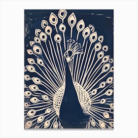Peacock Feathers Out Linocut Inspired 1 Canvas Print