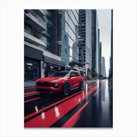 Red Ferrari Suv Driving In City Canvas Print