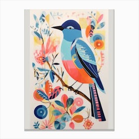 Colourful Scandi Bird Eastern Bluebird 2 Canvas Print