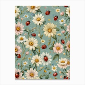 Ladybugs And Daisies Canvas Print