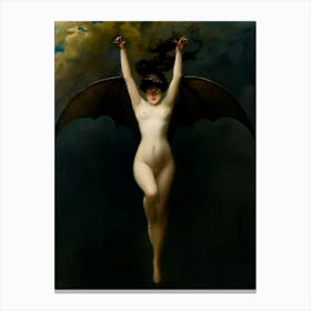 La Femme Chauve-Souris (c.1890) - The Bat Woman French Vintage Art Oil Painting by Albert Joseph Pénot - Remastered Archival High Resolution Nude Witch Canvas Print