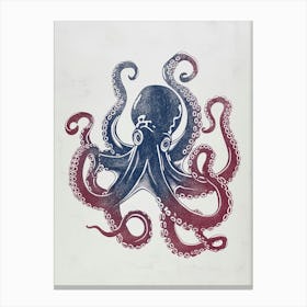 Gradient Navy Red Octopus Canvas Print