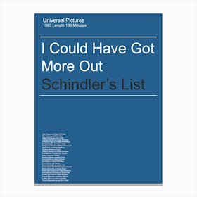 Schindler's List, 1993, Minimal, Movie, Art, Wall Print Canvas Print