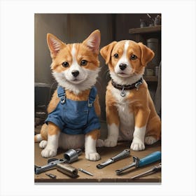 Cute Two Dogs In A Shop Canvas Print