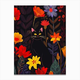 Black Cat In Flowers 7 Canvas Print