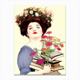 Librarian Woman Flowers Lady Books Reading Reader Writer Pretty Voluptuous Female Lipstick Romantic Vintage Canvas Print
