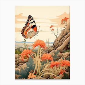 Butterflies In Wild Flowers Japanese Style Painting 3 Canvas Print