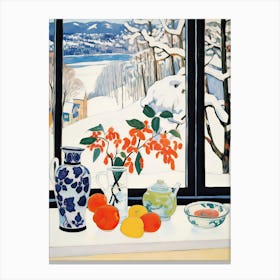 The Windowsill Of Sapporo   Japan Snow Inspired By Matisse 3 Canvas Print