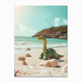 Pastel Toy Dinosaur Relaxing On The Beach Canvas Print