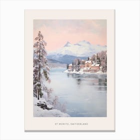 Dreamy Winter Painting Poster St Moritz Switzerland 4 Canvas Print
