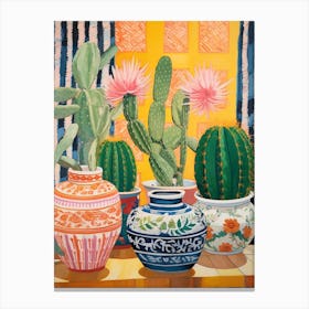 Cactus Painting Maximalist Still Life Golden Barrel Cactus 1 Canvas Print