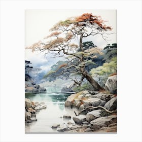 Ritsurin Garden In Kagawa, Japanese Brush Painting, Ukiyo E, Minimal 3 Canvas Print