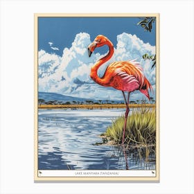Greater Flamingo Lake Manyara Tanzania Tropical Illustration 3 Poster Canvas Print