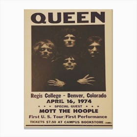 Vintage Queen Concert Poster 1974 Denver Canvas Print