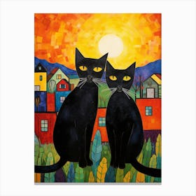 Cats In The Field With A Medieval Village In The Background 2 Canvas Print