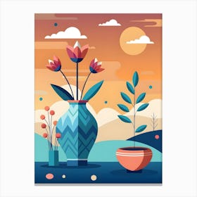 Abstract Landscape With Flowers Canvas Print