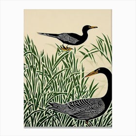 Cormorant Linocut Bird Canvas Print