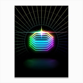 Neon Geometric Glyph in Candy Blue and Pink with Rainbow Sparkle on Black n.0093 Canvas Print