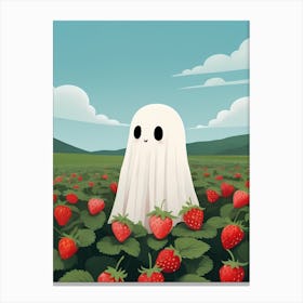 Cute Ghost In Strawberry Fields Illustration (2) Canvas Print