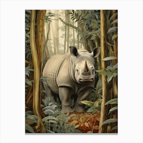 Rhino Deep In The Forest Realistic Illustration Canvas Print