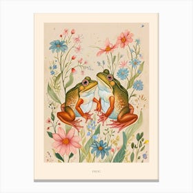 Folksy Floral Animal Drawing Frog 2 Poster Canvas Print