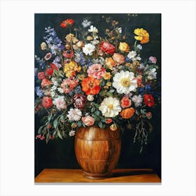 Large Flower Bouquet In Wooden Vase Canvas Print