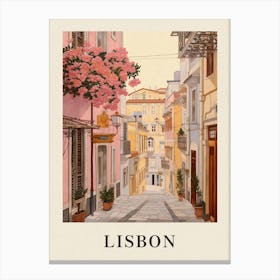 Lisbon Portugal 4 Vintage Pink Travel Illustration Poster Canvas Print