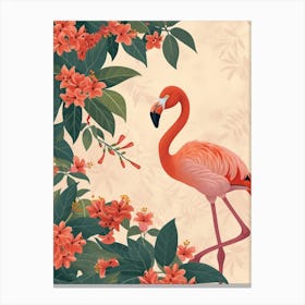 Andean Flamingo And Bougainvillea Minimalist Illustration 4 Canvas Print
