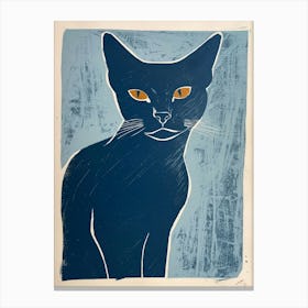 Russian Blue Cat Linocut Blockprint 2 Canvas Print