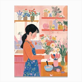 Girl With Flower Bouquet Lo Fi Kawaii Illustration 4 Canvas Print