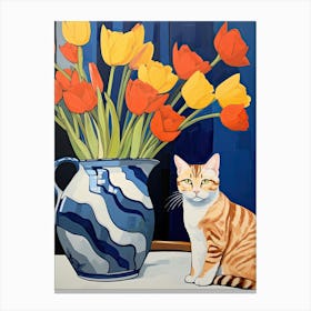Daffodil Flower Vase And A Cat, A Painting In The Style Of Matisse 0 Canvas Print