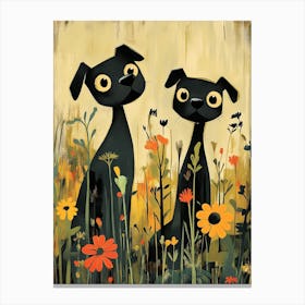 Two Black Dogs In A Field 1 Canvas Print