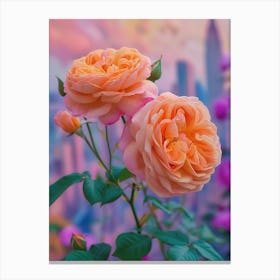 English Roses Painting Rose With A Cityscape 3 Canvas Print