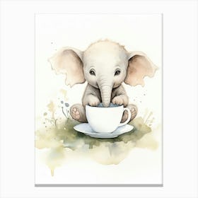 Elephant Painting Drinking Tea Watercolour 2 Canvas Print