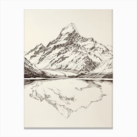 Aoraki Mount Cook New Zealand Line Drawing 1 Canvas Print