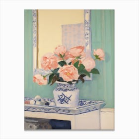 A Vase With Camellia, Flower Bouquet 3 Canvas Print