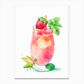 Strawberry Mojito, Cocktail, Drink Pastel Watercolour Canvas Print