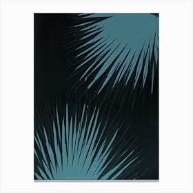 Teal black palm leaves 1 Canvas Print