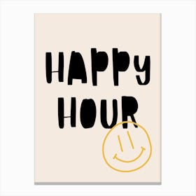 Happy Hour Poster Black & Yellow Canvas Print