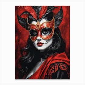 A Woman In A Carnival Mask, Red And Black (30) Canvas Print